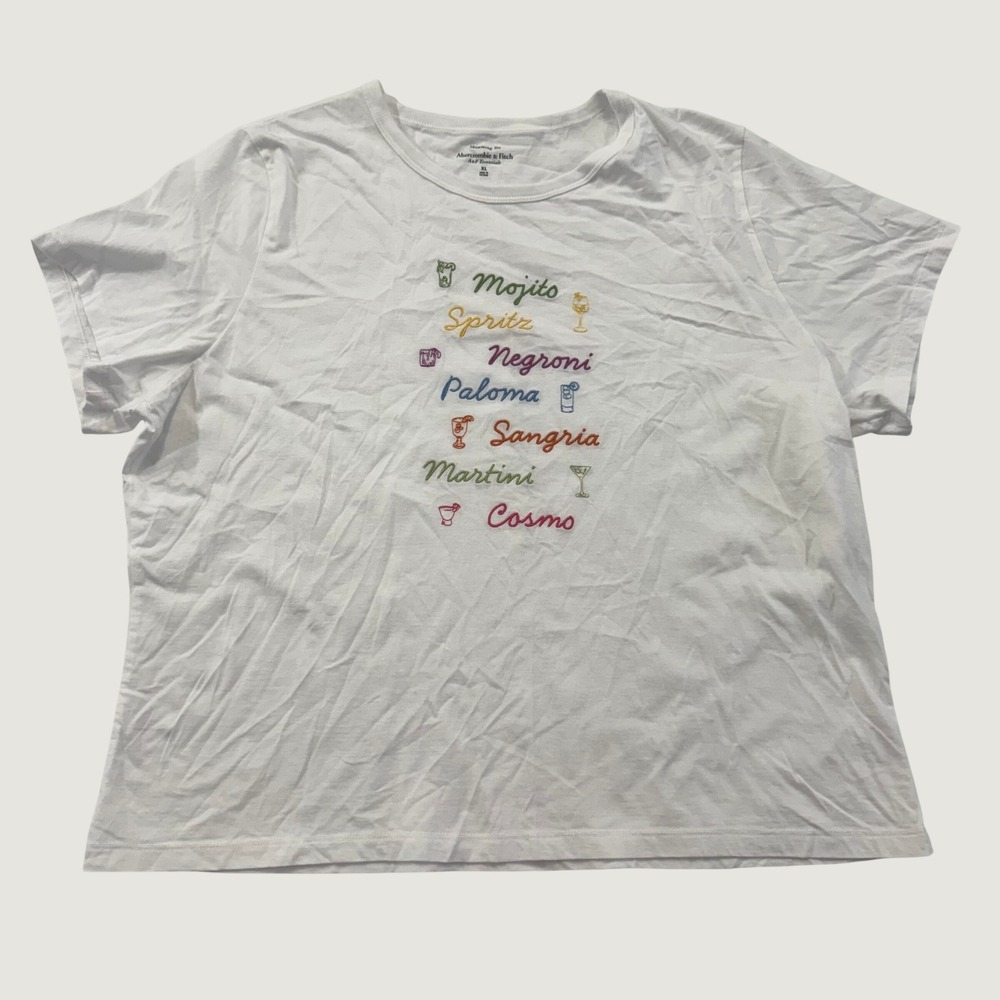 Abercrombie & Fitch Skimming Tee Women's XL White Cocktail Graphic Short Sleeve